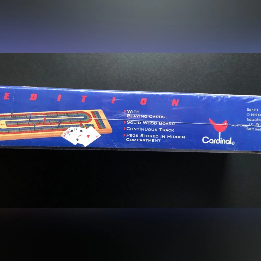 Vintage 1997 Cardinal Deluxe Solid Wood Cribbage Set, Premier Edition, Sealed